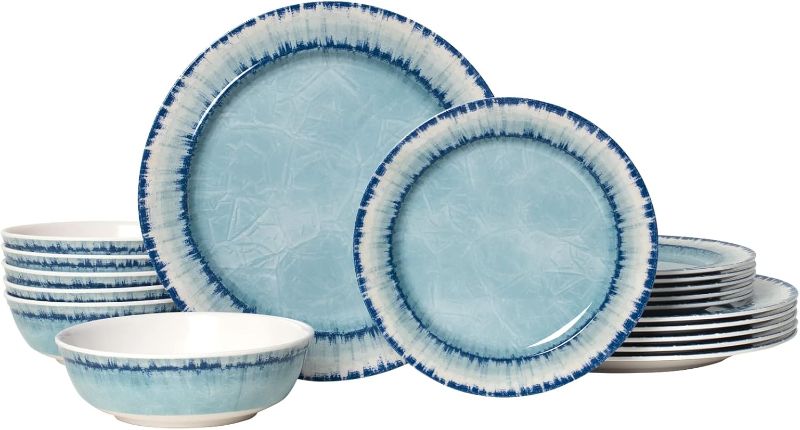 Photo 1 of AELS Melamine Dinnerware Set of 18 Pcs Dinner Dishes Set, Lightweight Unbreakable for Indoor and Outdoor Use, BPA Free, Dishwasher Safe, Light Blue
