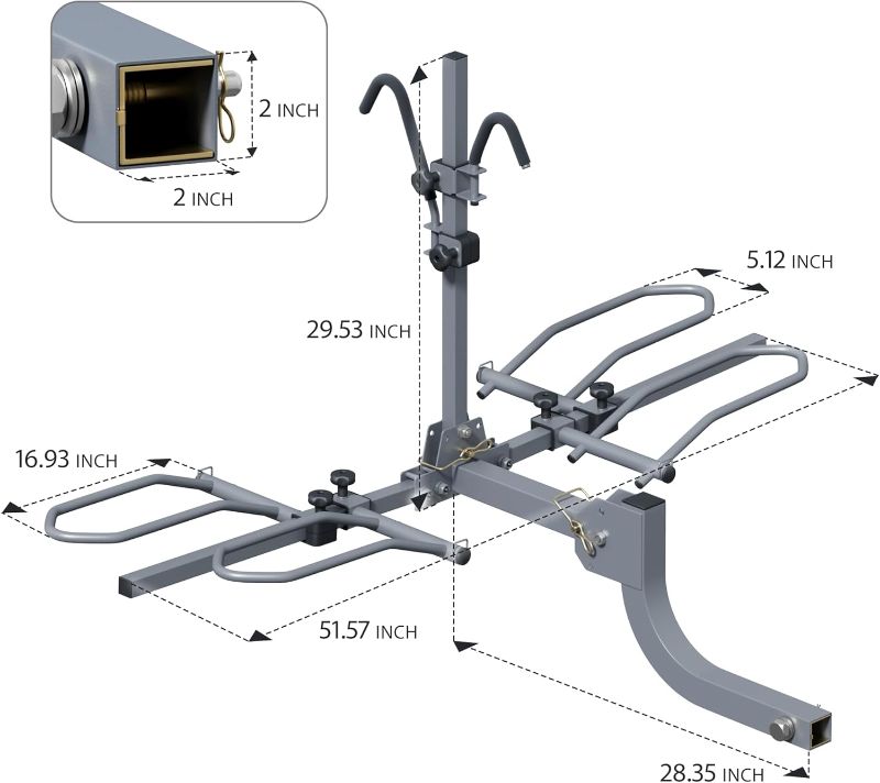 Photo 1 of WILDROAD Hitch Bike Rack, Wobble Free Smart Tilting Bike Rack, Foldable 2-Bike Rack for Standard, Fat Tire and E-Bike, 2-Bike 180 lbs Capacity, Fits 2-inch Receiver
