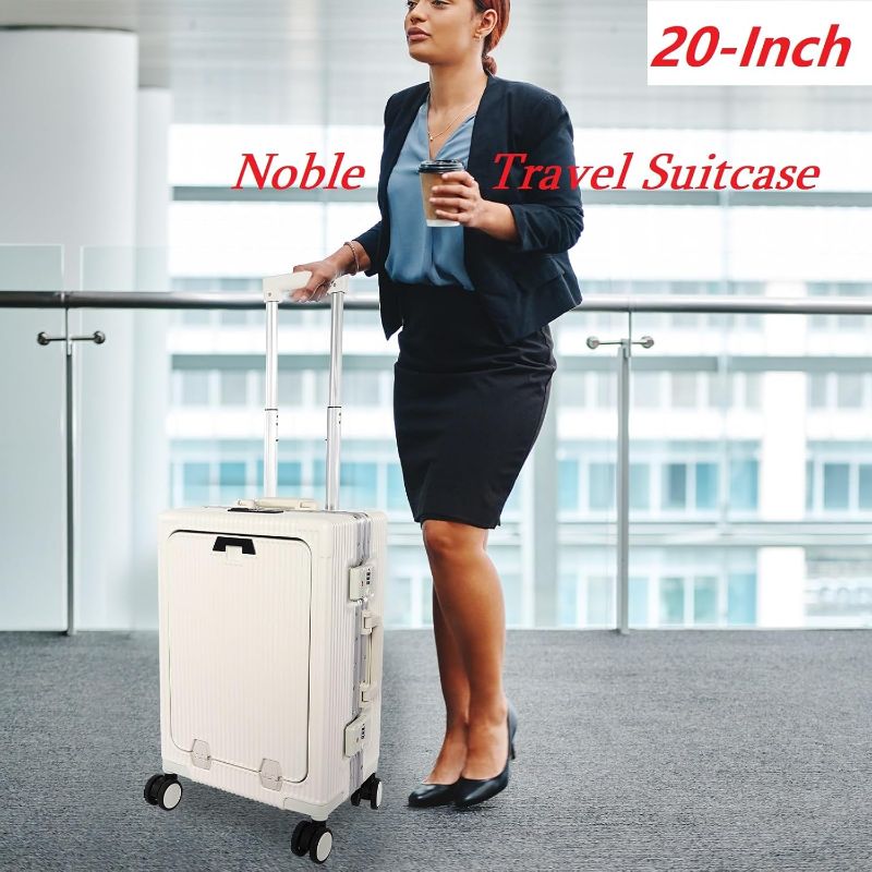 Photo 1 of Boarding Suitcase Portable Carry on Luggage Spinner, 20-Inch Noble Travel Suitcase Carry On with Usb Charging Port Multi-Functional Innovative Design Safe and Convenient To Carry, White
