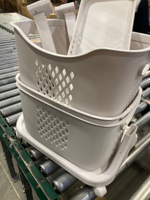 Photo 1 of  3-Layer Laundry Basket with Wheel, Bathroom Clothes Storage Organizer Shelf Rolling Cart, Multipurpose  
