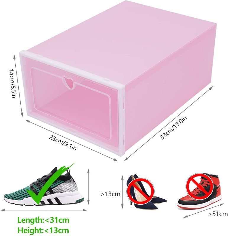 Photo 1 of  Shoe Storage Box, Stackable Clear Plastic Shoes Organizer for Closet, Space Saving Foldable Shoe Rack Sneaker Container Bin Holder with Lids (Colorful)
