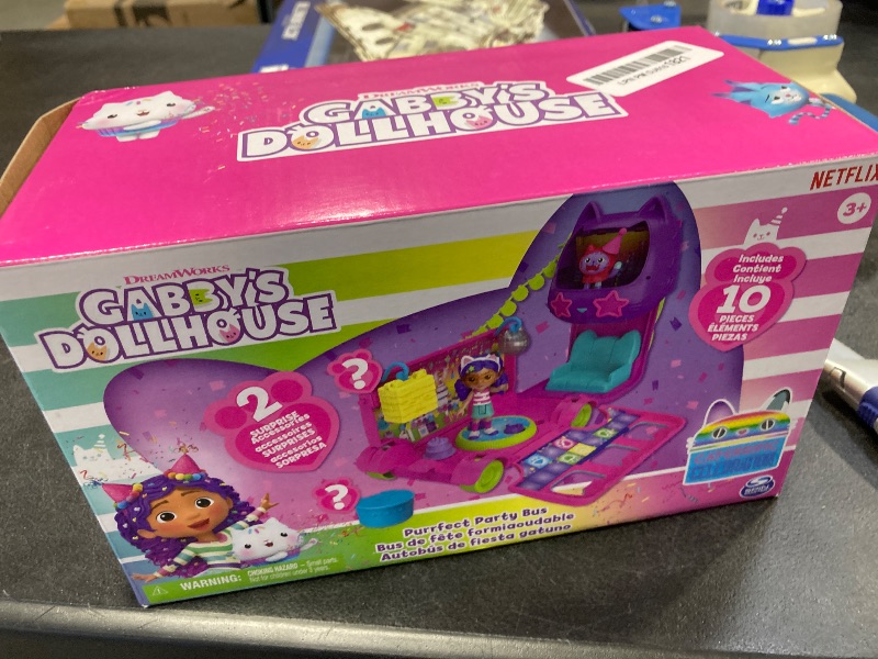 Photo 1 of Gabby’s Dollhouse Celebration Party Bus, Transforming Playset with Gabby & DJ Catnip Toy Figures & Dollhouse Accessories, Kids Toys for Ages 3 and Up