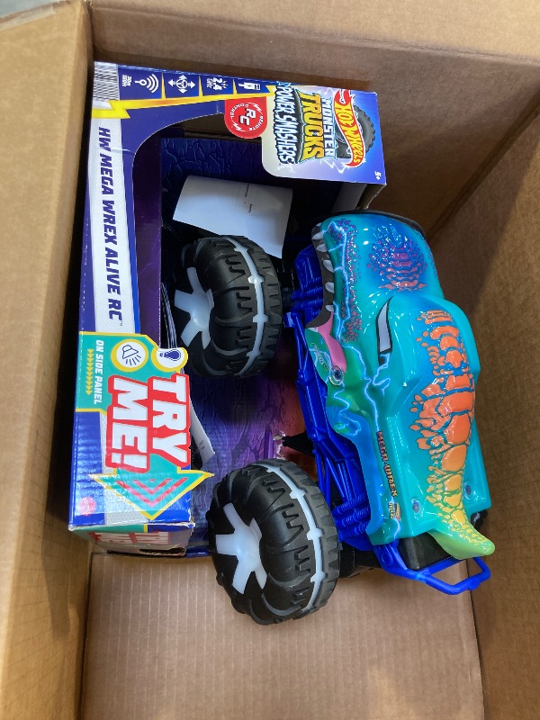 Photo 1 of Hot Wheels Toy Truck Monster Trucks RC, Oversized Remote-Control Mega-Wrex Alive in 1:15 Scale, 3 Modes of Play with Interactive Lights & Sounds