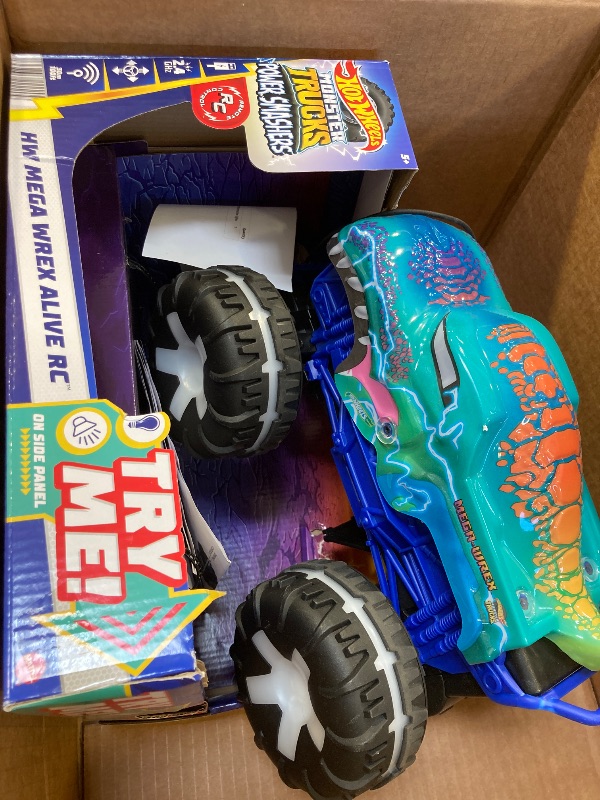 Photo 1 of Hot Wheels Toy Truck Monster Trucks RC, Oversized Remote-Control Mega-Wrex Alive in 1:15 Scale, 3 Modes of Play with Interactive Lights & Sounds