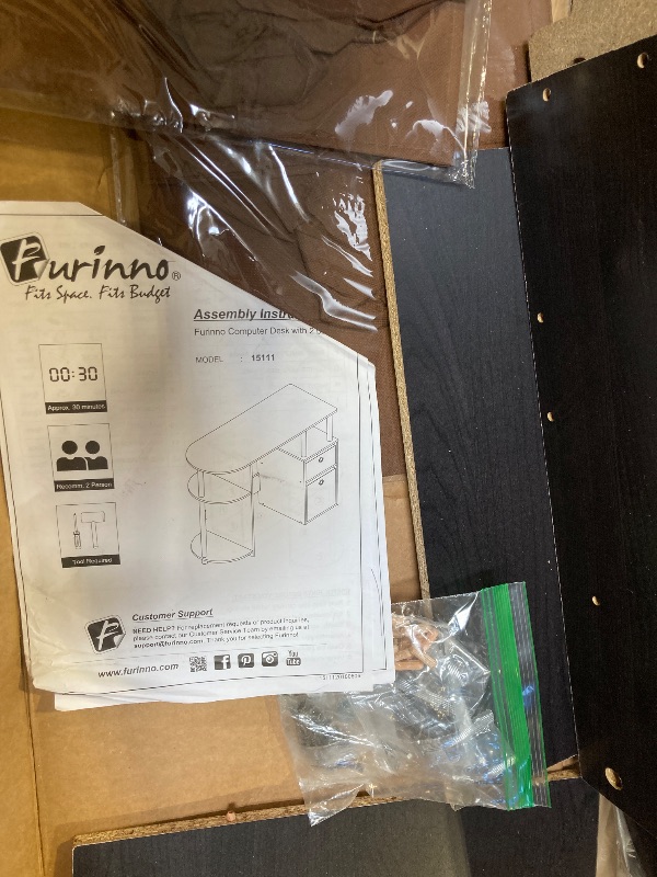 Photo 1 of FURINNO Jaya Computer Study Desk with Bin, Brown