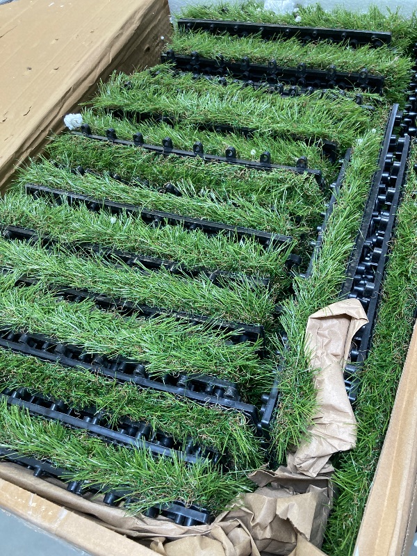 Photo 1 of XLX TURF Artificial Grass Turf Tiles Interlocking Set 36 Pieces, Square Fake Grass Tiles Self-draining for Pet Indoor/Outdoor Flooring Decor, 12"x12", 8 Buckle Systerm