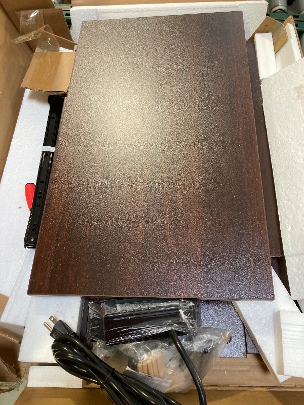 Photo 1 of Farmhouse XXL End Table with Charging Station, Narrow Side Table with USB Ports and Outlets, Nightstand with 2 Drawers Storage, Bedside Tables for Living Room, Bedroom, Rustic Cherry