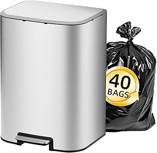 Photo 1 of KUK 5.3 Gallon Kitchen Trash Can with Lid, Heavy Duty Hands-Free Stainless Steel Commercial Step Trash Bin with Removable Inner Bucket, Pedal Rubbish Bin for Home Office and Kitchen, 20L/5.3Gal- BAGS NOT INCLUDED