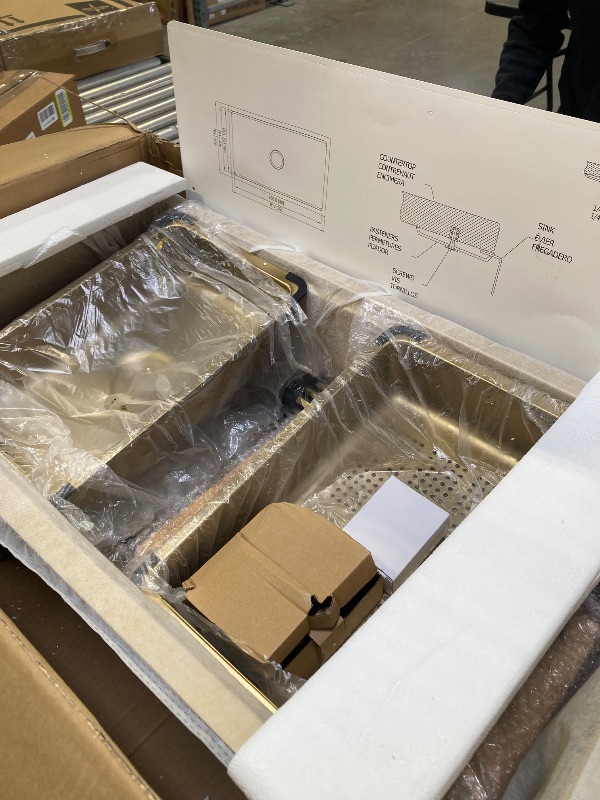 Photo 1 of Gold Undermount Kitchen Sink 32×18 Inch, Stainless Steel Workstation Kitchen Sink, Single Bowl Kitchen Sinks with Kitchen Sink Strainer
