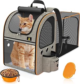 Photo 1 of S4LTHER'S Cat backpack Expandable - Cat backpack carrier Whit Hair Removal Brush - Cat Carrier Backpack Breathable Mesh - Pet Backpack Carrier For Small Dogs Up To 17 Lbs- Dog Backpack Carrier Acrylic