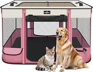 Photo 1 of Foldable Pet Kitten Playpen, Upgrade Waterproof Portable Cat Dog Playpen Kennel Tent for Small Dog Cat, Removable Shade Cover, Come with Free Carrying Case, Indoor Outdoor Use for Small Pet, Pink