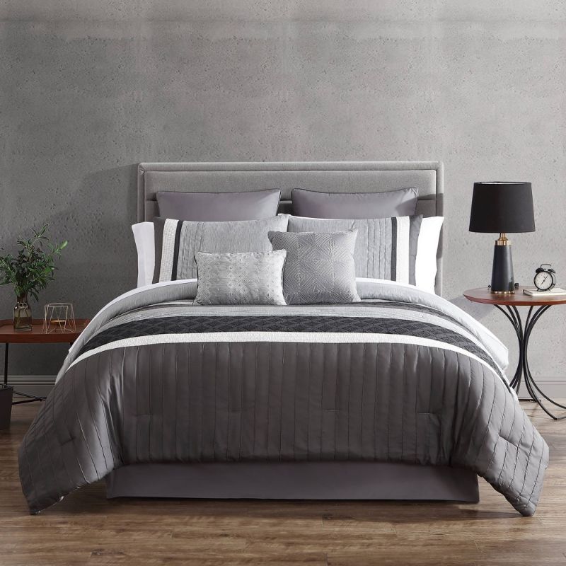 Photo 1 of 12pc King Rossi Embroidered Colorblock Comforter & Sheets Bedding Set - Gray
