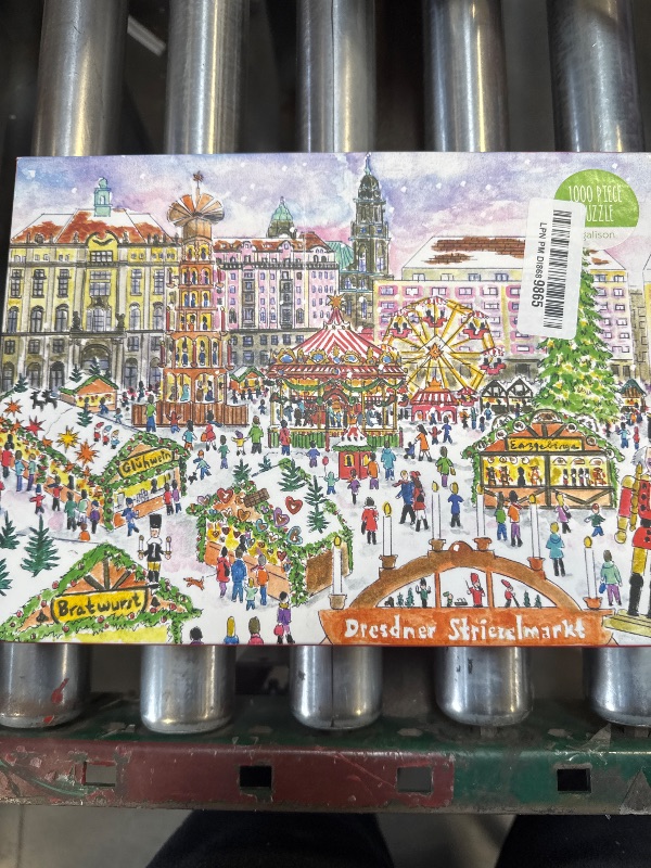 Photo 2 of Galison Michael Storrings Christmas Market 1000 Piece Puzzle from Galison - Featuring Beautiful Illustrations of a Festive Snowy Town, 27" x 20", Makes a Wonderful Gift