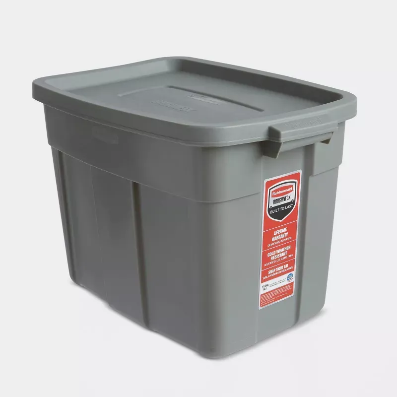 Photo 1 of Pack of 5 Rubbermaid 18gal Roughneck Storage Tote Gray: Polyethylene, Handles, Nesting, Lidded, Stackable, Utility Storage
