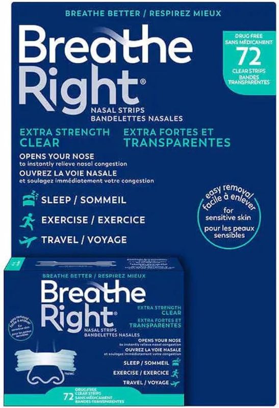 Photo 1 of Breathe Right Nasal Strips, Extra Clear for Sensitive Skin, 72 Clear Strips