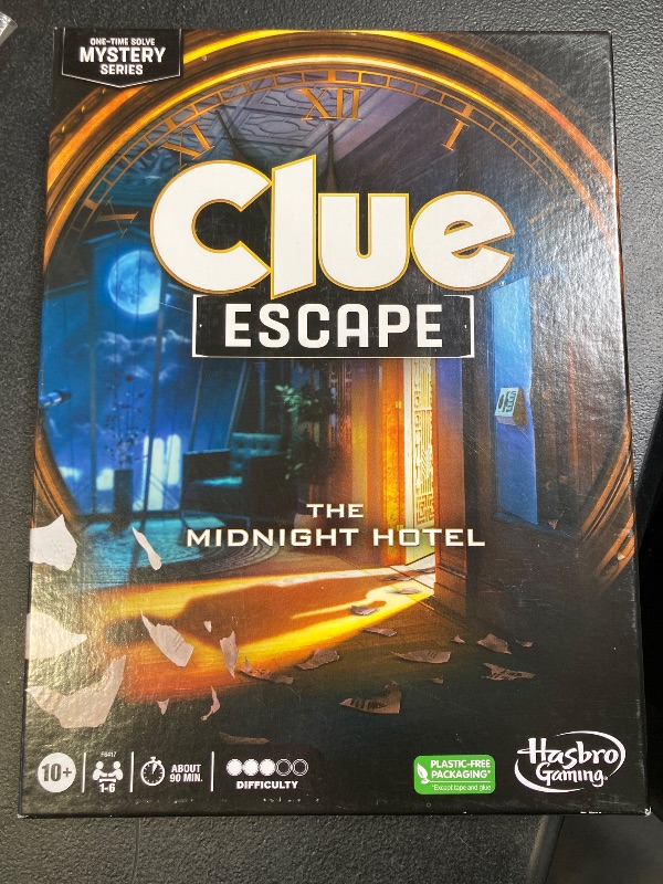 Photo 1 of Clue Escape: The Midnight Hotel Board Game, Clue Escape Room Game, 1-Time Solve Mystery Games, Family Games for Ages 10+, 1-6 Players, 90 Mins. Avg.