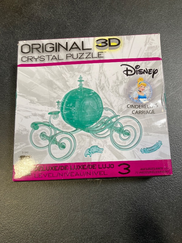 Photo 2 of BePuzzled | Disney Cinderella's Carriage Deluxe Original 3D Crystal Puzzle, Ages 12+