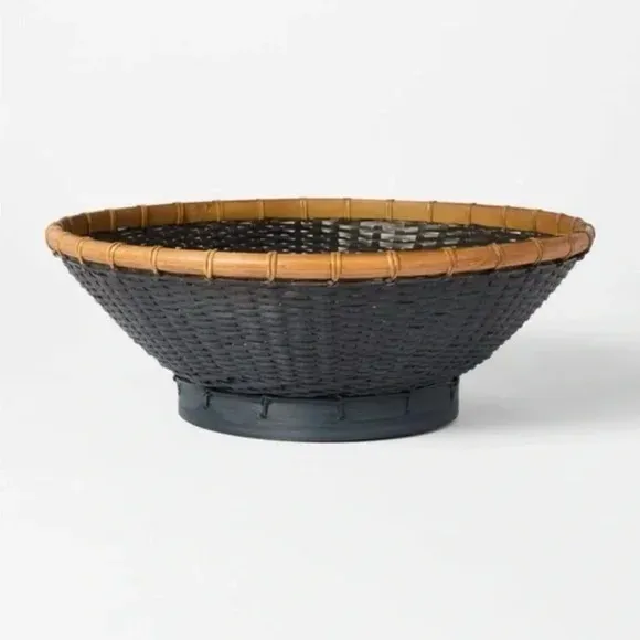 Photo 1 of Studio McGee Round Bamboo Decorative Woven Bowl Slate Black
