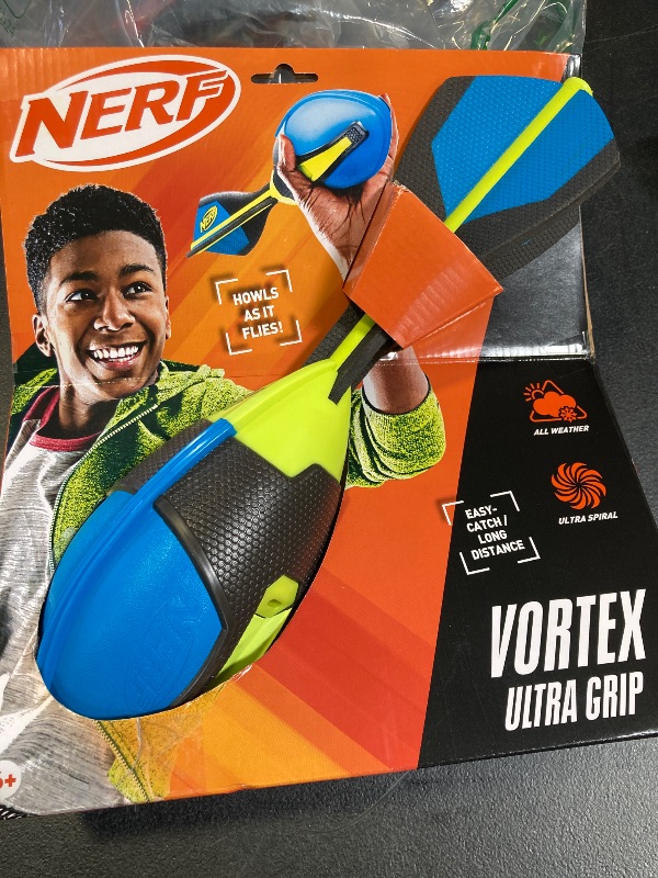 Photo 1 of Nerf Vortex Ultra Grip Football, Designed for Easy Catching, Howling Whistle Sound, Distance-Optimizing Tail, Water-Resistant, All-Weather Play