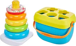 Photo 1 of Fisher-Price Infant Toy Set, Baby’s First Blocks (10 Shapes) and Rock-a-Stack Ring Stacking Activity for Ages 6+ Months