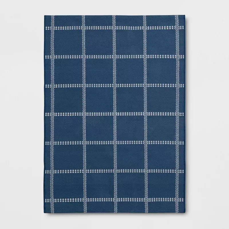 Photo 1 of 4'x5'6" Checkered Power Loom Woven Area Rug Blue - Room Essentials™: Cotton & Polyester, Flat Pile, Indoor Use, Check Pattern
