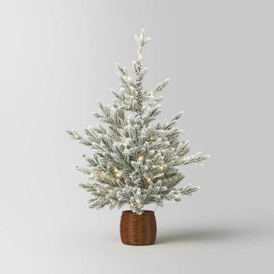 Photo 1 of 40" Pre- Led Glitter Flocked Balsam Fir in Basket Mini Artificial Christmas Tree Warm White Lights - Wondershop™