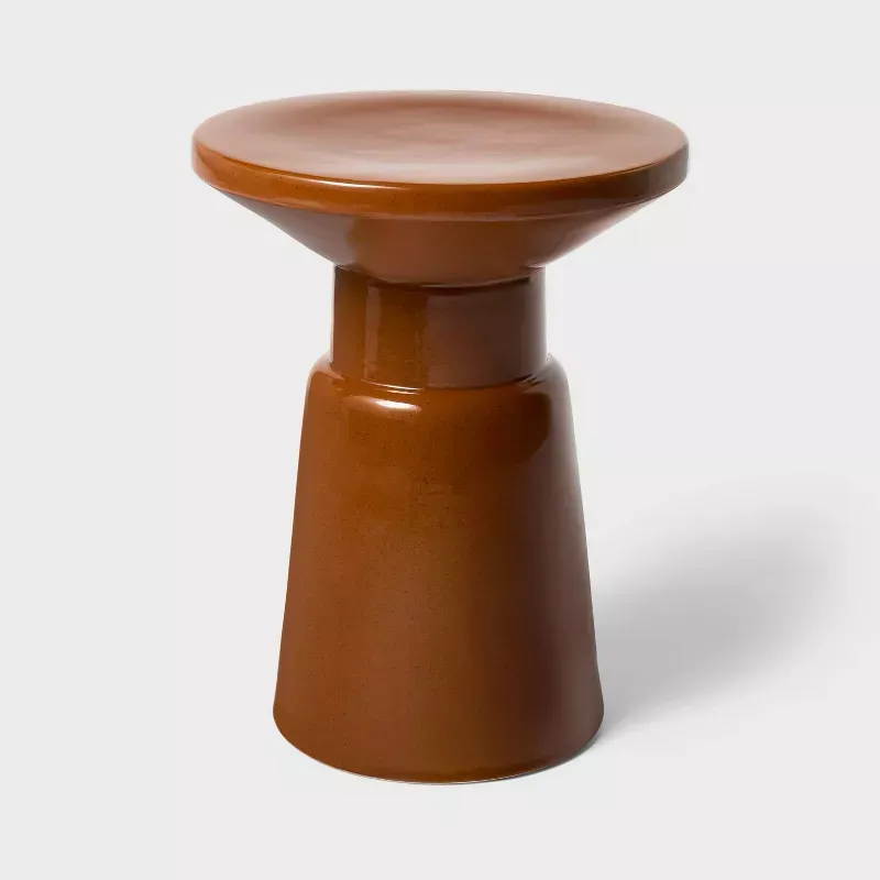 Photo 1 of Ceramic Accent Table Brown - Threshold™ designed with Studio McGee: Glazed No Assembly Round Furniture, 200lb Capacity
