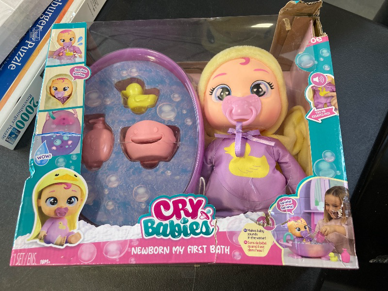 Photo 2 of Cry Babies Newborn My First Bath Zoe - Interactive Baby Doll Bathtub Set with 20+ Baby Sounds, Girls & Kids Age 18M and Up