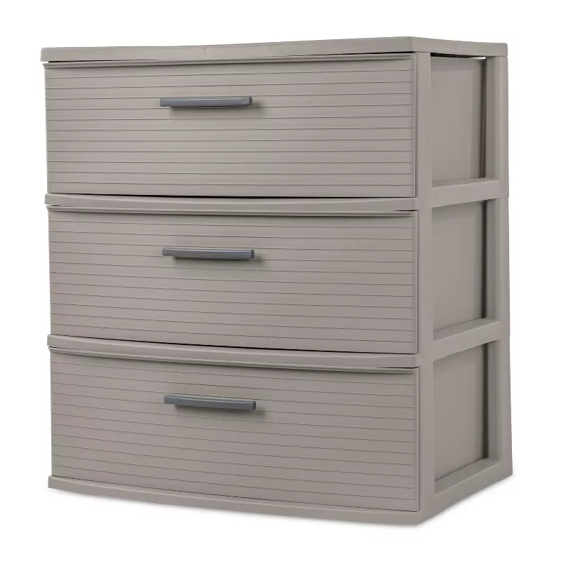 Photo 1 of 3 Drawer Wide Tower Light Gray - Brightroom™: Plastic Storage Drawers, Portable Universal Storage, No Assembly Required