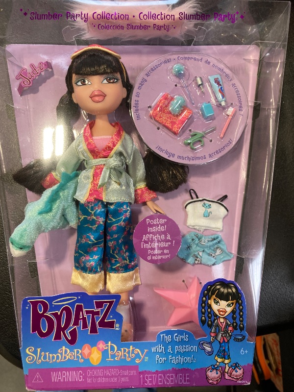 Photo 2 of Bratz Slumber Party Jade Fashion Doll with 2 Sets of Pajamas, Plush, and Accessories