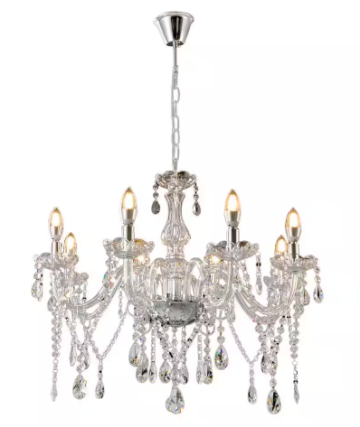 Photo 1 of 22.83 in. 8-Light Silver Elegant Crystal Raindrop Chandelier for Bedroom Living Room with No Bulbs Included
