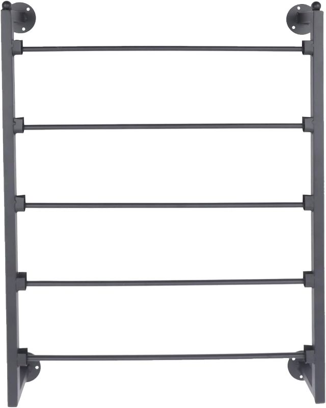 Photo 1 of 5 Tier Wall Mounted Scarf Rack, Metal Ribbon Storage Organizer, Multi-Purpose Retail Display Tie & Scarf Rack, Space-Saving Shawl Belt Towel Storage Rack for Home Clothing Retail Store
