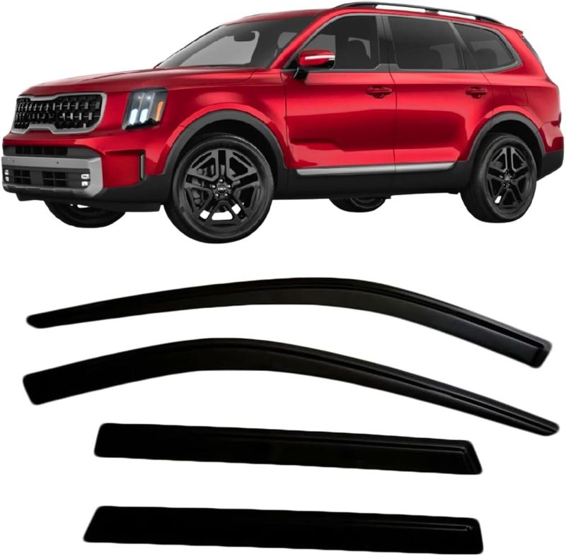 Photo 1 of 2020-2025 Tape-on Rain Guards for Kia Telluride Side Window Deflector Visors LX S EX SX X-Line X-pro Prestige Durable Tinted Vent Shade 2021 2022 2023 2024
