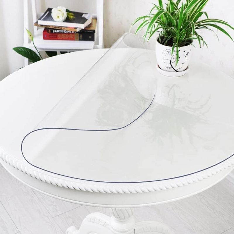 Photo 1 of Multi-Size 53 Inch Dia 1.5mm Thick PVC Clear Table Protector Plastic Tablecloth Table Cloth Wipeable Vinyl Table Top Cover for Dinner Coffee Table Furniture Protector Water Oil Resistant
