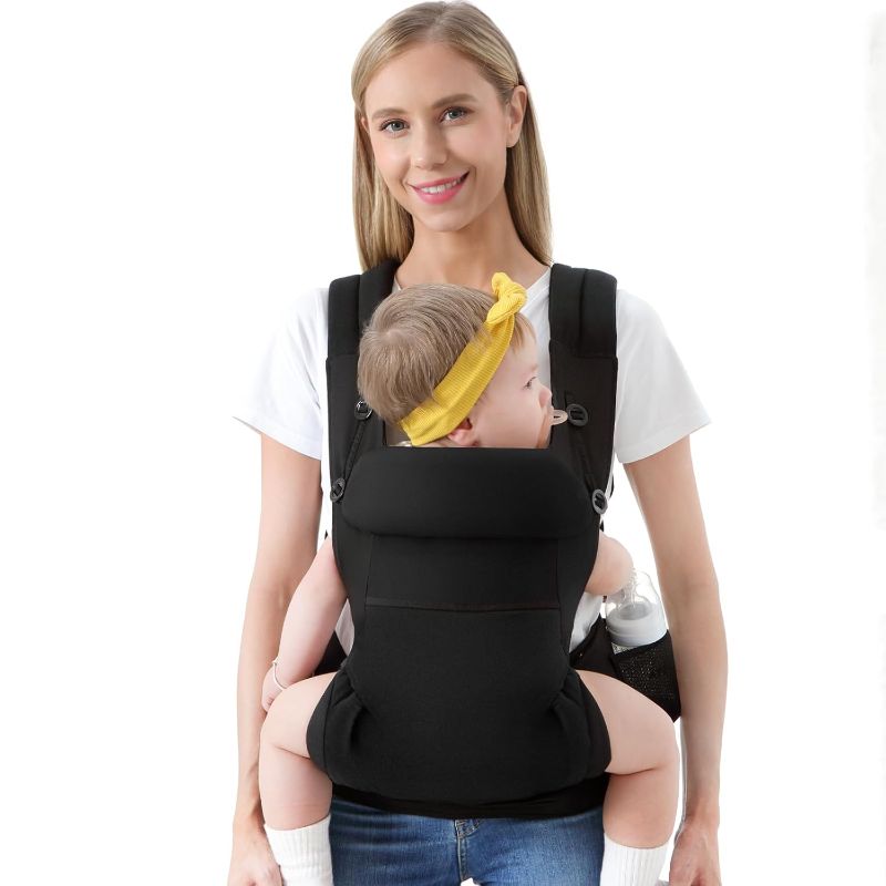 Photo 1 of HKAI Baby Carrier, Ergonomic Baby Carrier for Newborn to Toddler with Adjustable Waistband & Breathable Mesh, Multifunctional Pocket, All Carry Positions Infant Carrier for 7-45 lbs, Black

