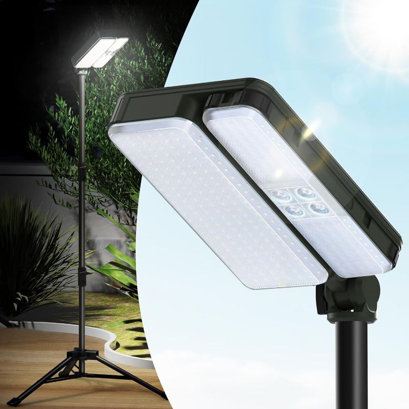 Photo 1 of 10000lm Dimmable Rechargeable Work Light, 15000mAh Telescopic Tripod Work Light with Stand, 2 Separate Lights,2 Charge Ways Type C & Solar Powered,Detachable Camping Light 72'' with Portable Bag

