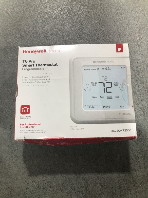 Photo 2 of Honeywell TH6220WF2006/U Lyric T6 Pro Wi-Fi Programmable Thermostat with Stages Up to 2 Heat/1 Cool Heat Pump or 2 Heat/2 Cool Conventional