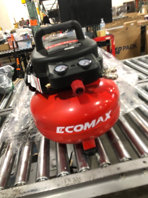 Photo 2 of ECOMAX Air Compressor, Portable Air Compressor, 6 Gallon, Pancake Air Compressor, Max 150 PSI, 2.6 CFM @90 Psi, Oil Free Small Electric Air Compressor for Car, Home and Jobsite, Red Model: 0210673