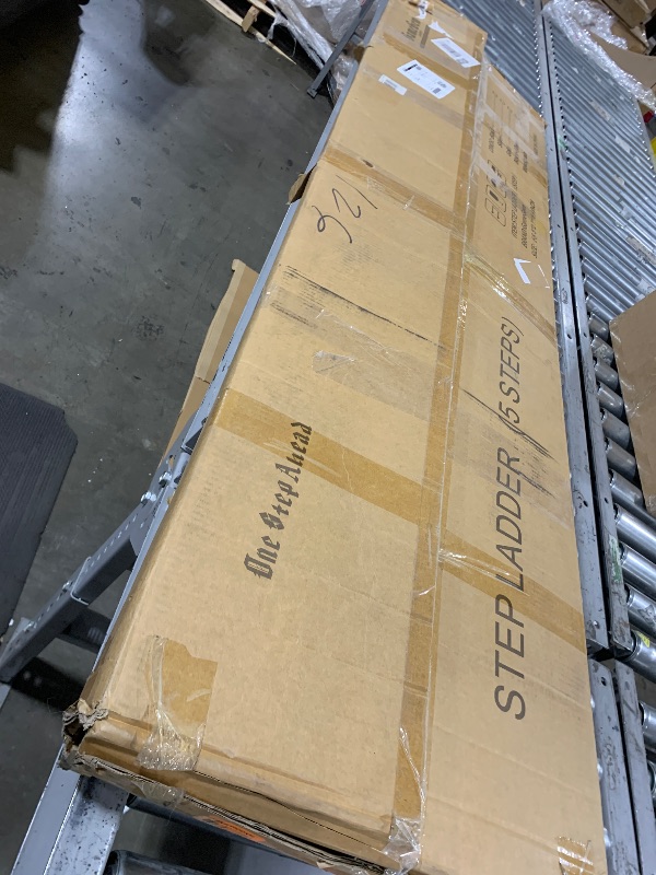 Photo 1 of GameGem 5 Step Ladder for 10 Feet High Ceiling, Lightweight Aluminum Folding Step Stool with Convenient Handgrip, Stepladders with Anti-Slip and Wide Pedal for Home Space Saving - Woodgrain (330 lbs)