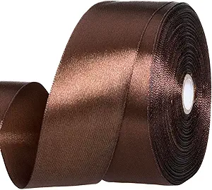 Photo 1 of 1 1/2 Inch Brown Solid Satin Ribbon, 50 Yards Craft Fabric Ribbon for Gift Wrapping Floral Bouquets Wedding Party Decoration