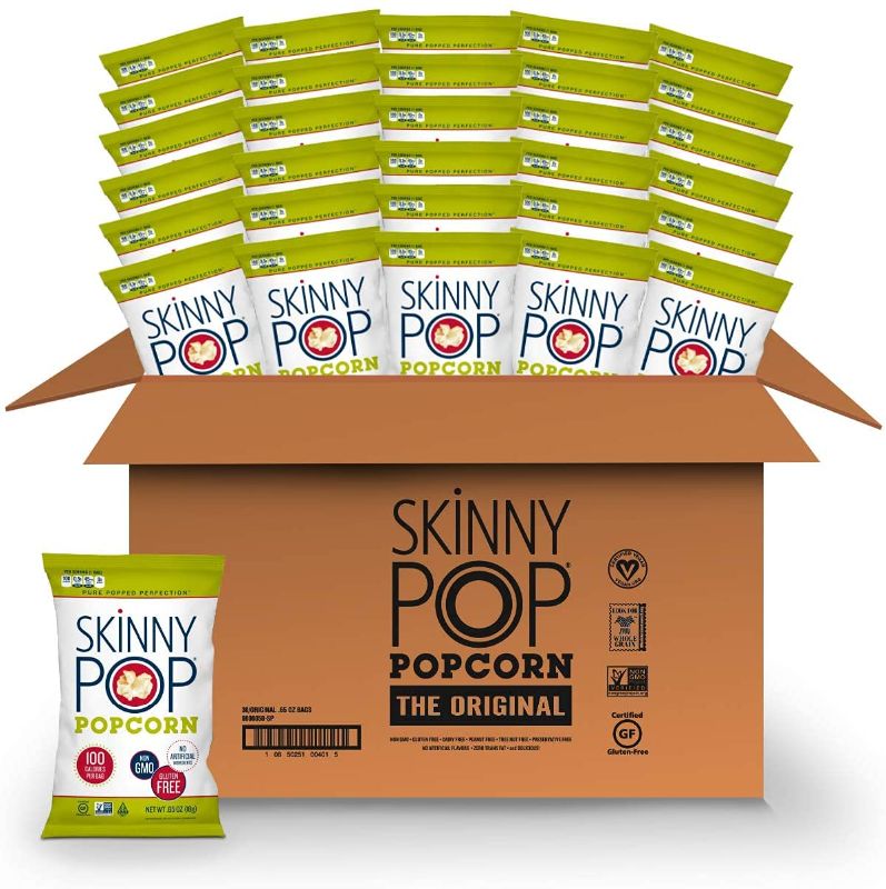 Photo 1 of SkinnyPop Original Popcorn, Individual Snack Size Bags, Skinny Pop, Healthy Popcorn Snacks, Gluten Free, 0.65 Ounce (Pack of 30)-----Apr 24, 2025
