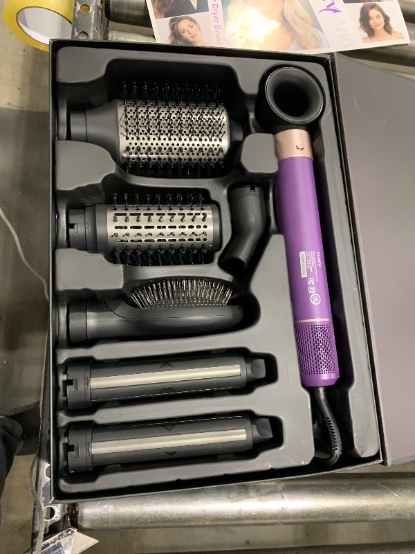 Photo 2 of Vincofy 7 in 1 Blow Dryer Brush and Hair Dryer, Hot Hair Styler with Negative Ion 110,000 RPM Hair Straightener Brush for Fast Drying Straightening Curling Voluming, Suitable for All Hair Types,Purple