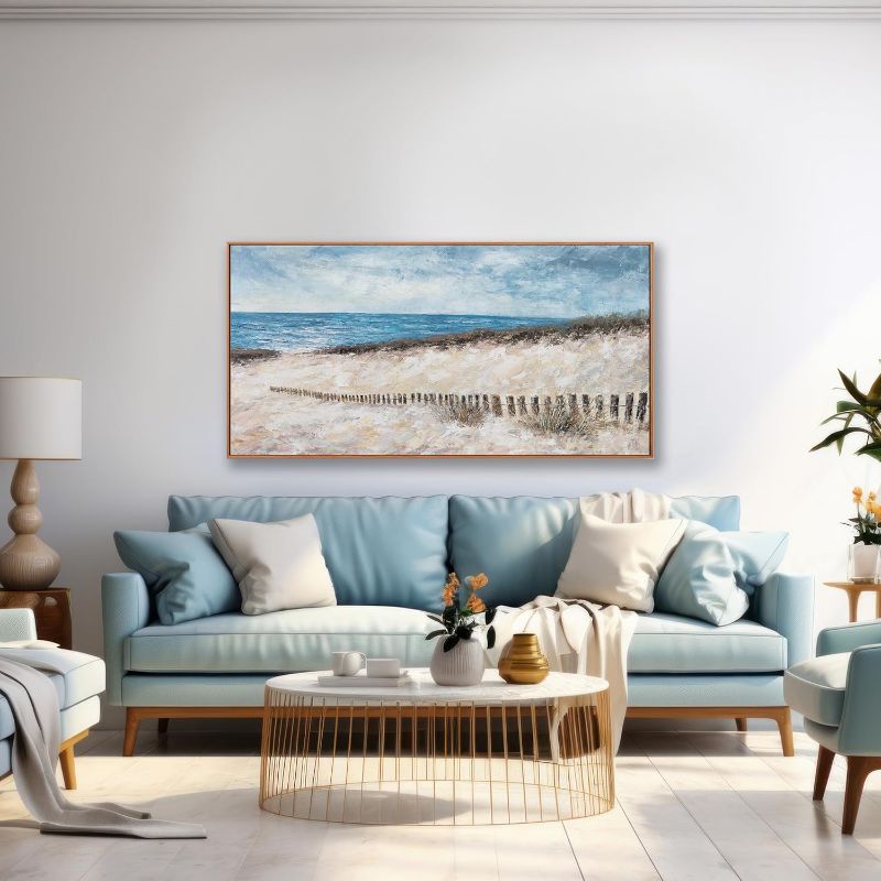 Photo 2 of Beach Wall Art Ocean Canvas Print Framed Artwork Seascape Blue Print Painting Abstract Wall Decor for Living Room Bedroom Office Home Office Decoration Ready to Hang 20"×40"
