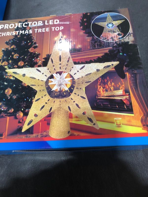Photo 1 of 2024 Upgraded Christmas Tree Topper Star with 360°Rotating LED Lights [Dual Projection on Ceiling & Walls, and Elegant Moravian Star Design] Christmas Tree Topper Lights for Holiday Decor - Gold