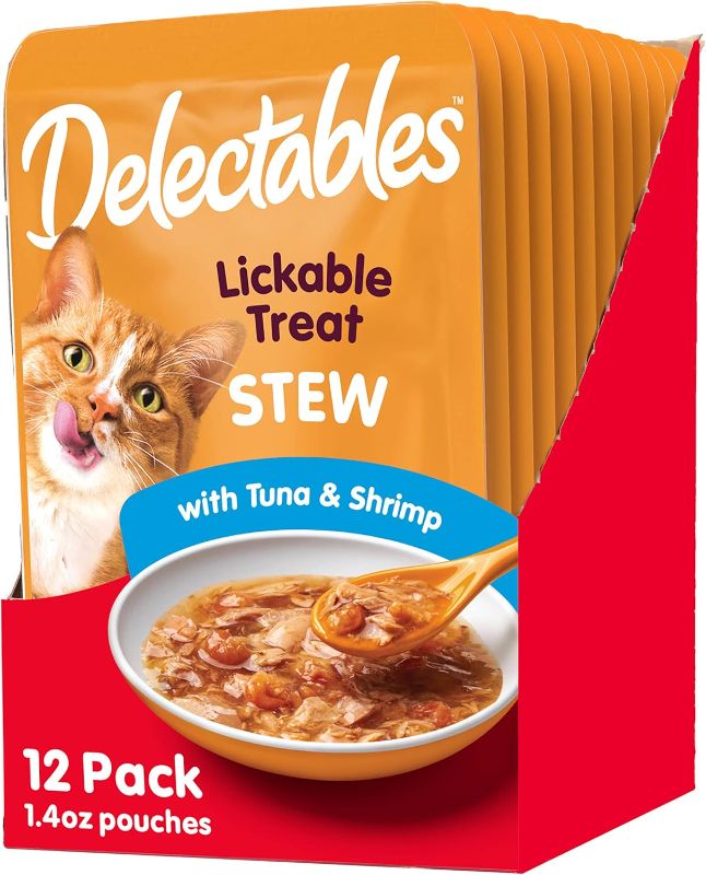 Photo 1 of Hartz Delectables Stew Lickable Wet Cat Treats for Adult & Senior Cats, Tuna & Shrimp, 12 Count, 1.4 Ounce (Pack of 12) -- EXP 2026
