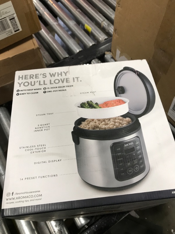 Photo 1 of AROMA Professional Digital Rice Cooker, 10-Cup (Uncooked) / 20-Cup (Cooked), Multicooker, Slow Cooker, Steamer, Oatmeal Cooker, Egg Cooker, STS, 5 Qt, Gray, ARC-5200SG