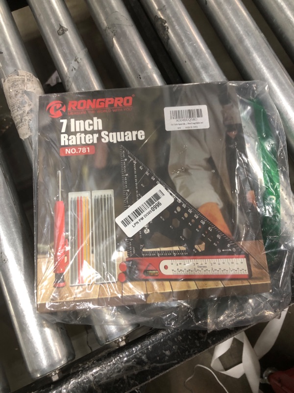 Photo 1 of 8 in 1 Rafter Square with Carpenter Pencil, 7in Multi-Purpose Carpenter Square Tools: Square,Protractor, Steel Ruler,Marking Gauge,T-Bevel Gauge,Bubble Level