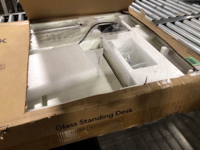 Photo 1 of Claiks Glass Standing Desk with Drawers, 48×24 Inch Adjustable Stand Up Desk, Quick Install Home Office Computer Desk with USB Ports, White