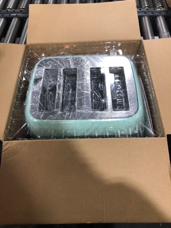 Photo 1 of Toaster 4 Slice, Roter Mond Retro Stainless Steel Toaster with Extra Wide Slots Bagel, Defrost, Reheat Function, Dual Independent Control Panel, Removable Crumb Tray, 6 Browning Levels, Aqua Green