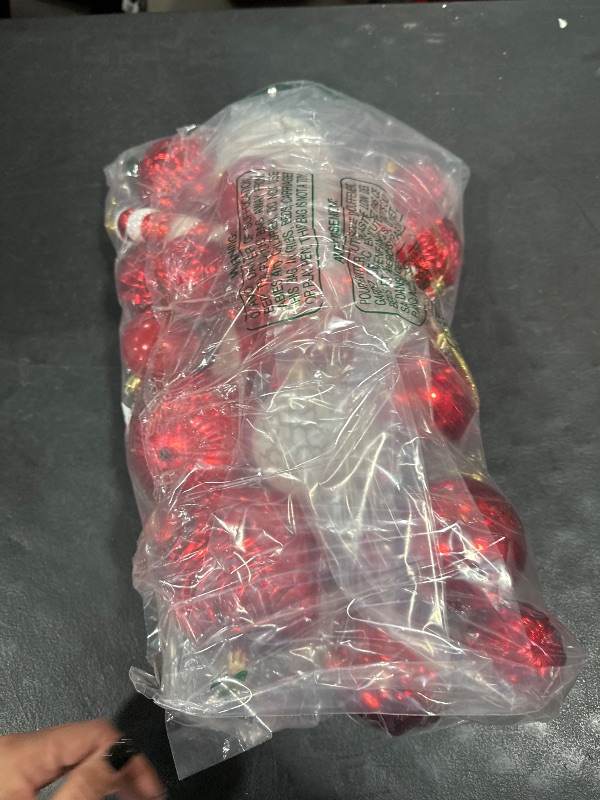 Photo 1 of Christmas Tree Ornaments 46 pcs Assorted Multi-Size Large Candy Cane Shatterproof Ball Ornaments Set for Christmas Holiday Wreath & Party Decorations,Red